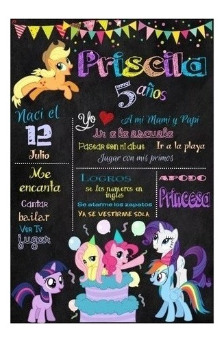 Kit Imprimible Pizarra Little Pony Textos Editables- S