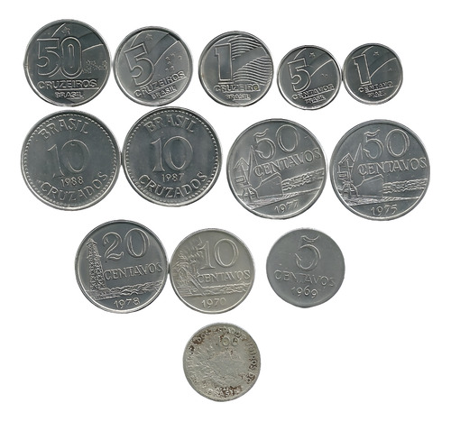 5 E 50 Cruzeiros 1991 + 50 Centavos 1975 E 1977 + 8 Moedas
