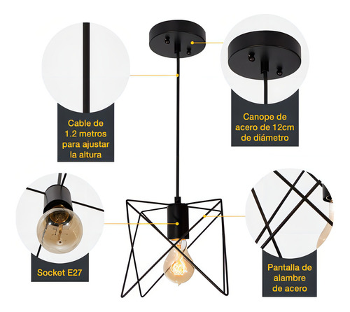 Lámpara Colgante Negro Mate 1 Luz E27 60w