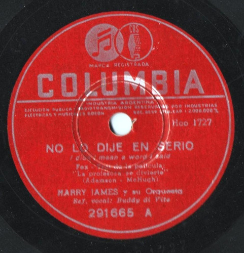 Disco Jazz Americano 78 Rpm Harry James Y Su Orq. 291665