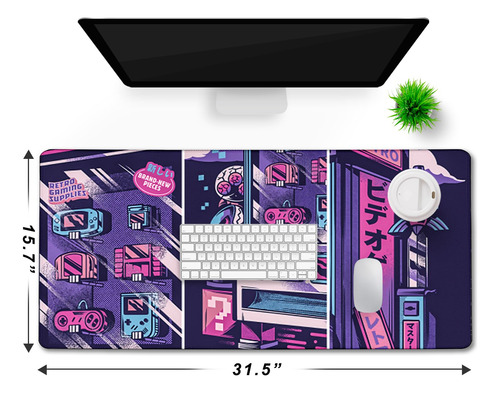 Alfombrilla De Mouse Grande Gamer Japonesa Con Bordes Cosido Comic Diseño Impreso