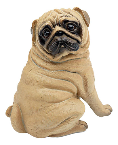 Figurita De Perro Realista De Pug Marrón En Miniatura Hecha