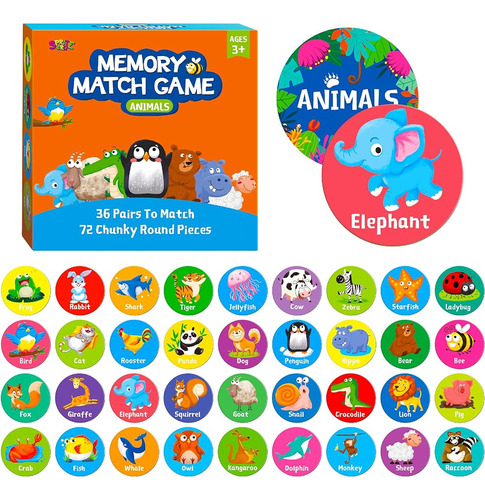 Spritegru Memory Matching Game, 72 Pcs Animal Matching Cards