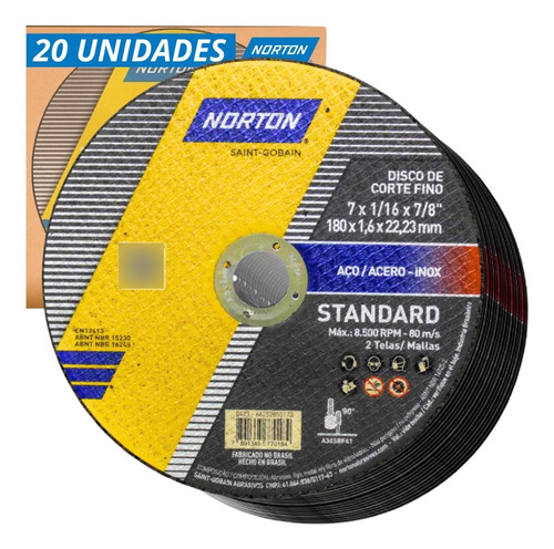 Kit 20 Discos De Corte Standard 180x1.6x2 Norton