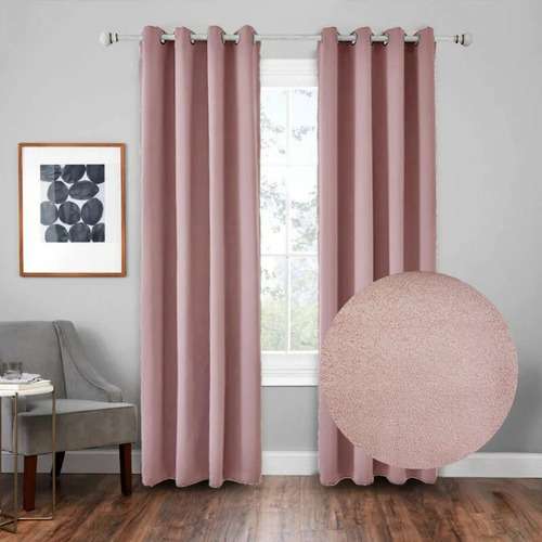 Cortina Con Aros En 2 Paños- 3mts Ancho X 2.30 Alto. - Rosa