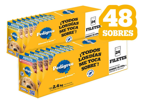 PEDIGREE - Sobres para Perro Adulto, 24 Sabor Res y 24 Sabor Pollo, Omega 6, Antioxidantes y Vitamina E, Pack de 48 Sobres