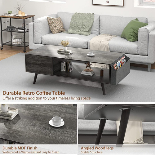 Mesa De Centro De Madera Rectangular Acabado Roble Negro