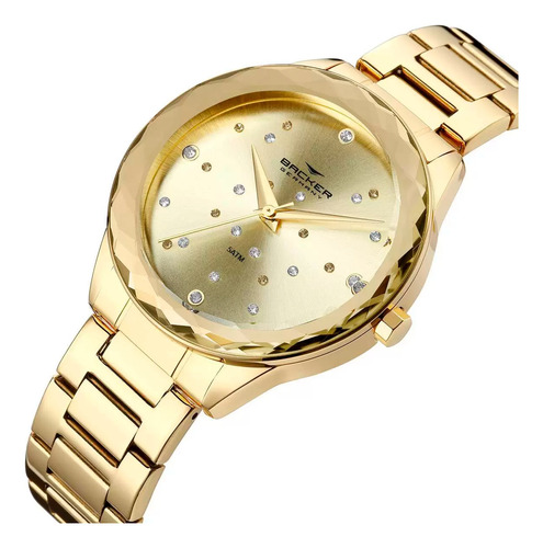 Relógio Backer Feminino Vidro Formato Diamante 4005145f + Cor do bisel Dourado Cor do fundo Dourado