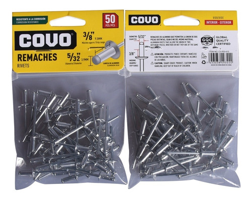 Remaches 5/32  X 3/8  (3.9mm X 9.5mm) Marca Covo (paq X 150)