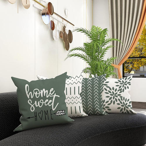 4Pcs Fundas De Cojín De 45x45cm, Funda de Almohada De Sofá Moderno Geométricas,Impresión De Doble Cara,Color Verde