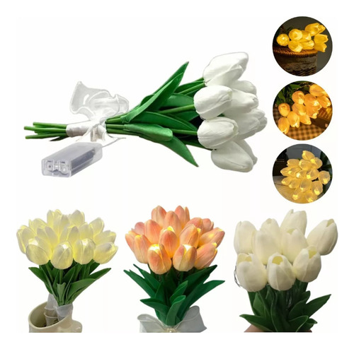 Lámpara Led Luz Nocturna Tulipanes Lampara Con 10 Flores Blanco Lampara Tulipanes Ramo de Flores Ramo de Tulipanes