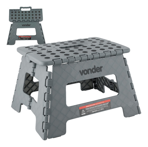 Banqueta Plástica Dobrável 22cm Cinza 150kg Com Alça Vonder
