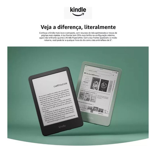 Kindle 16gb 2024 Luz Ajustável Bateria Longa Duração Preto