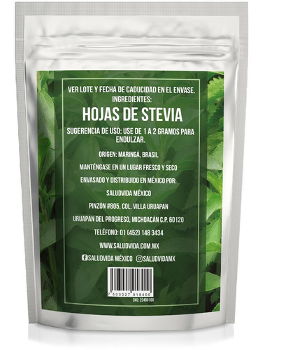 Imagen 2 de 4 de Stevia En Polvo, Certificada Orgánica 100 Gramos