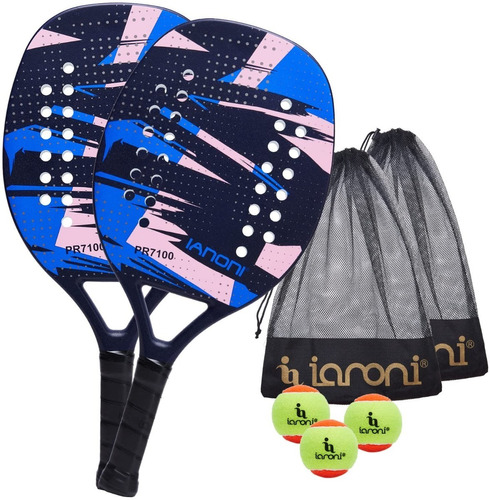 Raqueta Padel Tenis Playa Wlsrw Pr7100 Fibra Carbono 3 Bolas