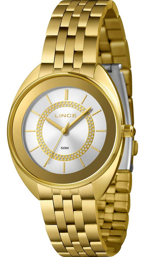 Relógio Lince Feminino Dourado Casual Social Prova Dágua 50m Cor do fundo Prateado