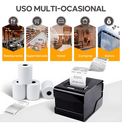 10 Rollos papel térmico 80x70 blanco impresora 80mm ticket HEMOTON Color Blanco