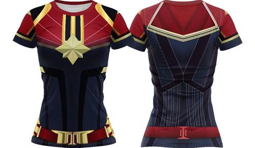 Imagem 3 de 3 de Camiseta Infantil - Traje Capitã Marvel - Dryfit Tecido