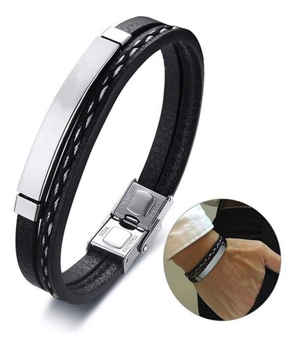 Pulsera Para Hombre De Cuero Piel Esclava Acero Inoxidable Brazalete Con Cierre De Imán Casual Regalo Para Caballero Formal 