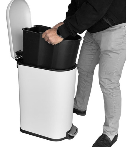 Bote De Basura Metálico 40l Blanco Con Pedal