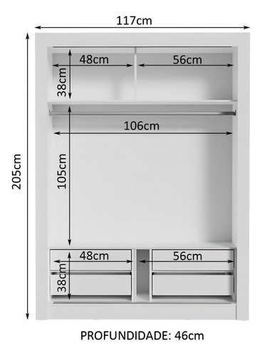 Guarda-roupa Madesa Theo 2 Portas Com Espelho 4 Gavetas Cor Branco/Rustic