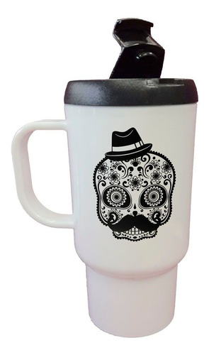 Jarro Termico Calavera Mexicana Con Galera Dibujos Art