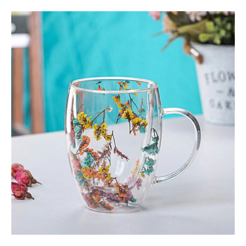 (1 #mold Cup) Vidro de parede dupla com flor seca