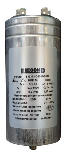 Capacitor De Potencia Trifasico Elecond 0.5kvar 3x3.3mf 400v