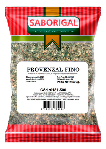 Provenzal Fino X 500g Saborigal