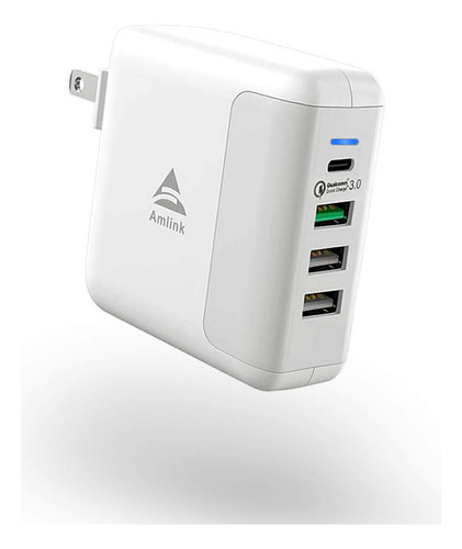 Amlink 40w Cargador De Pared Usb De 4 Puertos Con Enchufe Pl