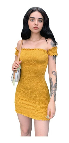 Imagen 2 de 3 de Vestido Corto Ligas / Elástico Manga Dama-casual Premium