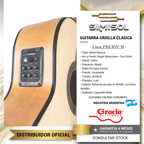 Imagen 2 de 8 de Guitarra Criolla Gracia S100 Eq Fishman Concierto Maciza