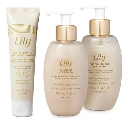 Combo Lily Acetinados: Shampoo + Cond + Sérum Leave-in 100ml