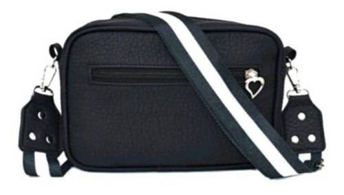 Imagen 2 de 3 de Cartera bandolera PM Complementos Morral Mujer Moderna Símil Cuero diseño liso/tachas de cuero sintético negra con correa de hombro negra y blanca