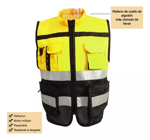 Chaleco reflectante de seguridad de alta visibilidad con bolsillo y  cremallera, perfecto para construcción, resistente y topógrafo (color:  naranja