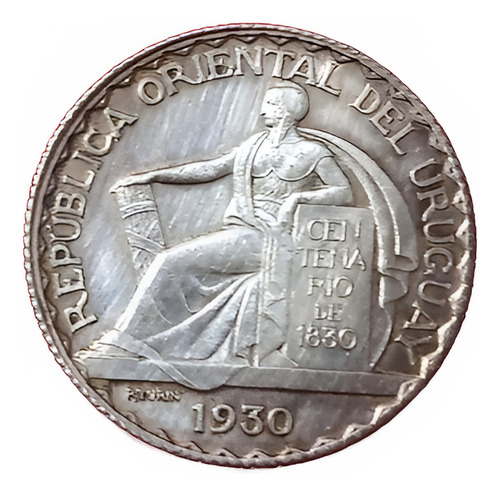 Moneda De Uruguay 20 Centavos 1930 Plata Vf+ Km26 (Usado)