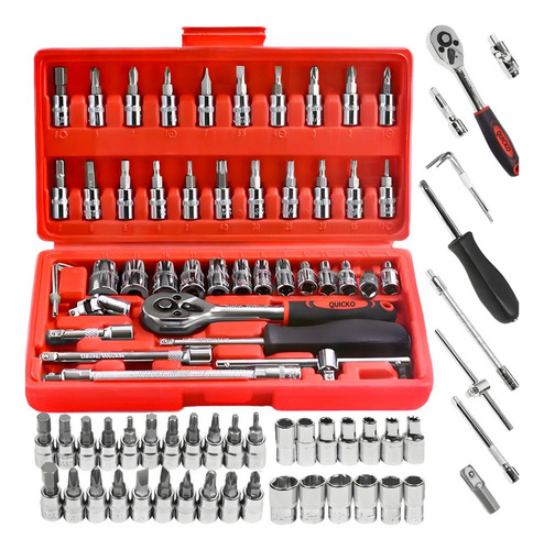 Kit Completo De Chave Soquete 46 Peças De Aço Com Maleta