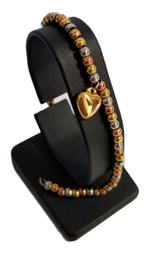 Pulsera Tricolor Corazón Joya Mujer Acero Dorado 