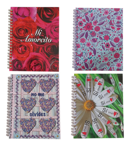 Pack Con 4 Cuadernos Profesional Printaform Floral  C.chico