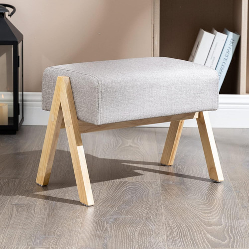 Taburete Para Pies, Taburete Pequeño De Lino Gris Claro, 13