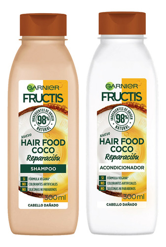 Kit Fructis Reparación Hair Food Coco Shampoo Acondicionador