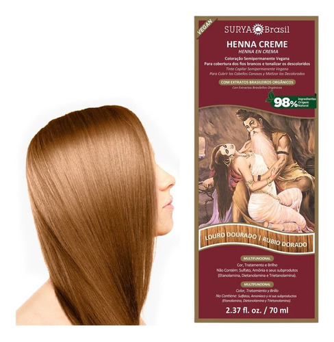 Henna Indiana Natural Creme Para Os Cabelos Surya Cores Tom Louro Loiro Dourado