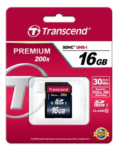 Cartão De Memória Transcend Sdhc 16gb Classe 10 Até 30mb/s
