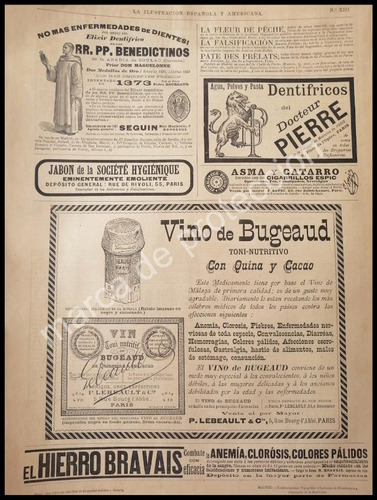 Cartel Retro Tonico Vino  Bugeaud 1894 Y Otras Publicidades