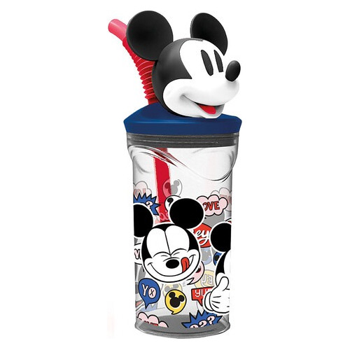 Vaso Alto Con Forma 3d Mickey 360ml Disney Pajita Original