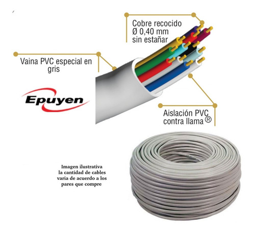 Imagen 1 de 2 de Cable Portero / Alarmas 8 Pares Cobre 100% - Epuyen X 30m