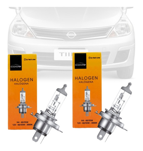 Par Lampada Halogena Code Farol Baixo Alto H4 Nissan Tiida