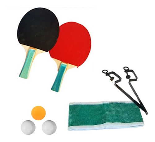 Set Ping Pong 2 Paletas + 3 Pelotas + Red + 2 Soportes Color Rojo Y Negro Tipo De Mango Madera