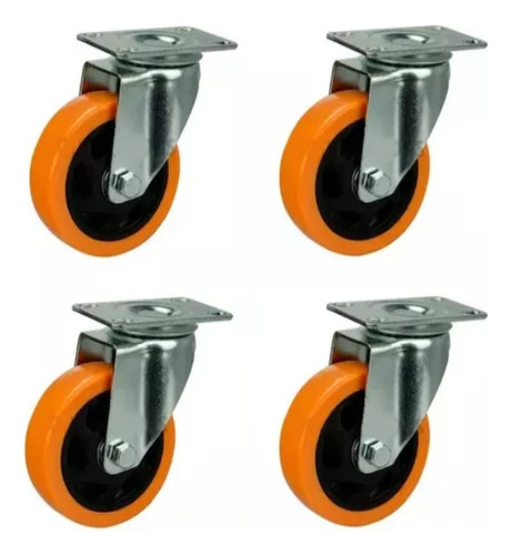 4 Ruedas Giratorias Reforzada 100mm Doble Ruleman Poliuretano 520kg
