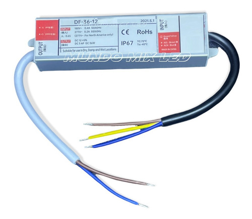 Imagem 1 de 3 de Fonte Blindada Prova D'água Fita Led 12v 36w 3a Ip67 Bivolt